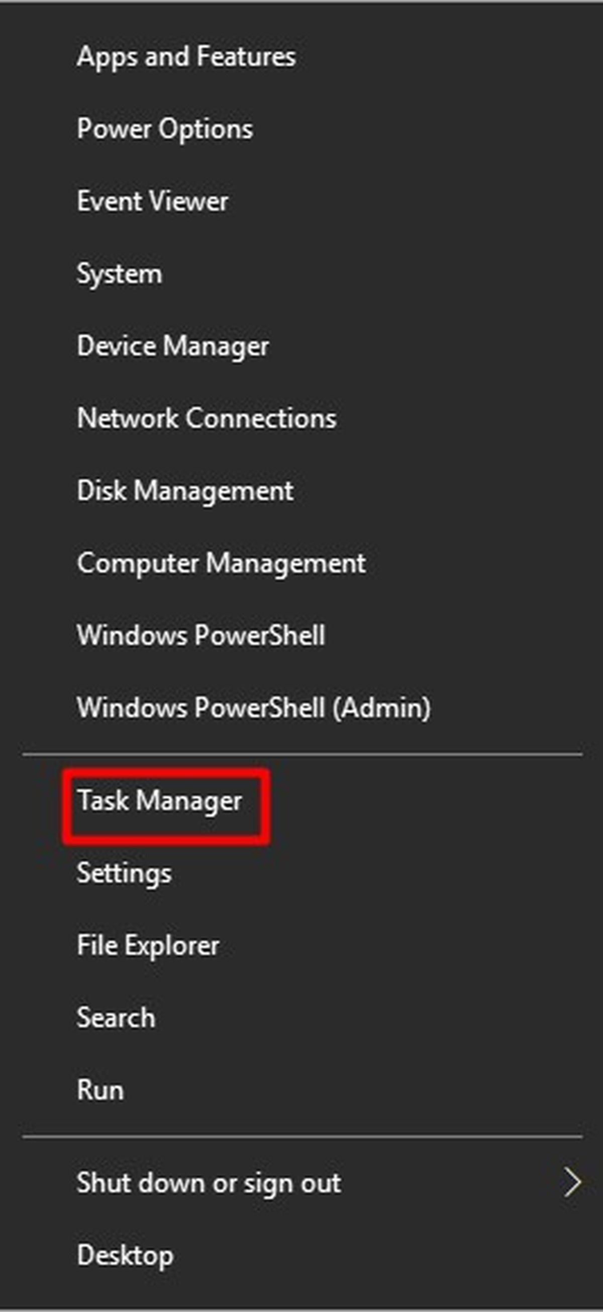 apri il Task Manager dal menu Start