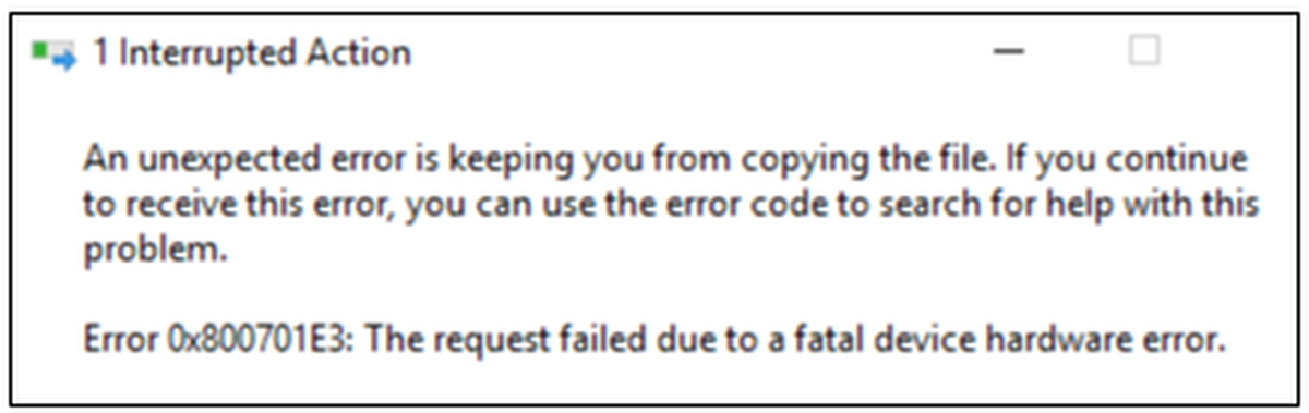 feil 0x800701E3 når du kopierer eller fjerner filer