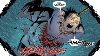 immagine di King Shark che mangia un ragazzo
