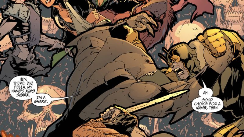 immagine di King Shark che combatte un Parademon