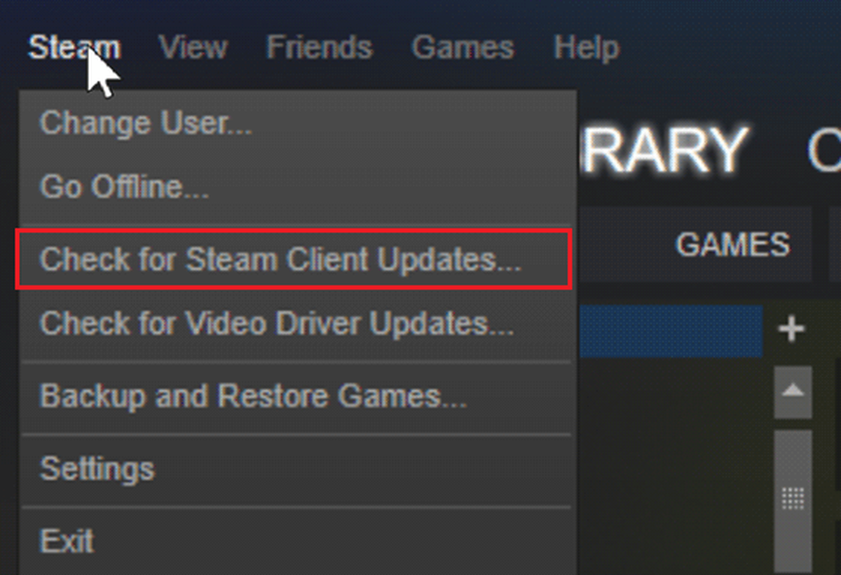 Kontrollige Steam-kliendi värskendusi.