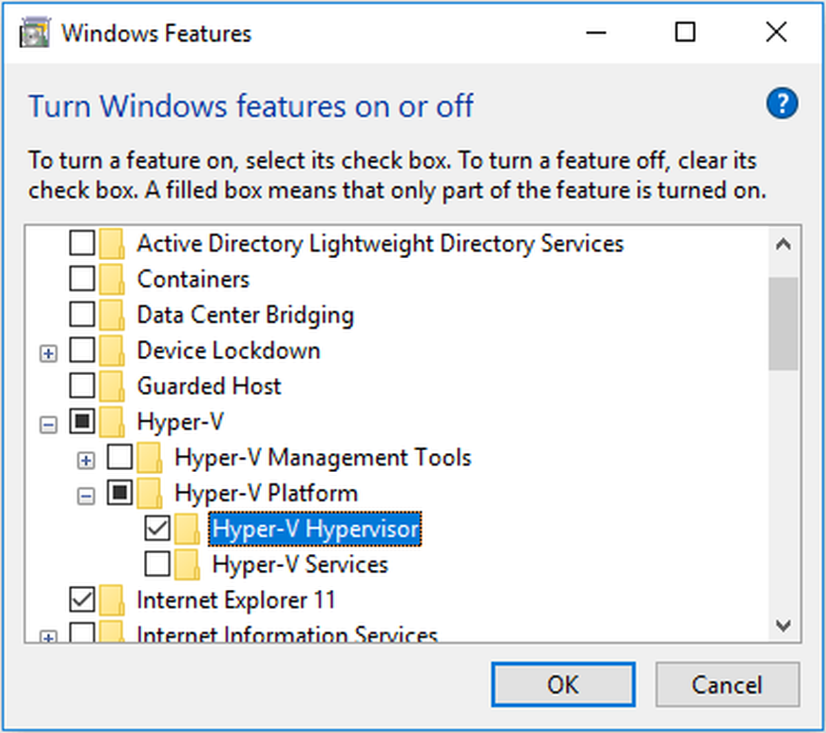 slå på Hyper-V-funksjonen