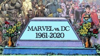 Marvel- og DC-karakterer i en collage
