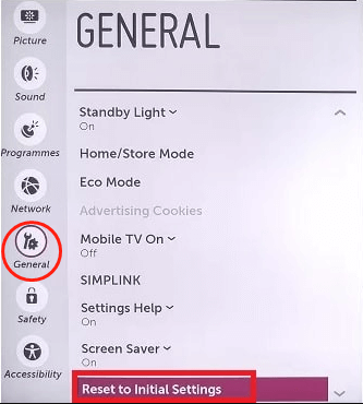 Сброс к исходным настройкам на телевизоре LG