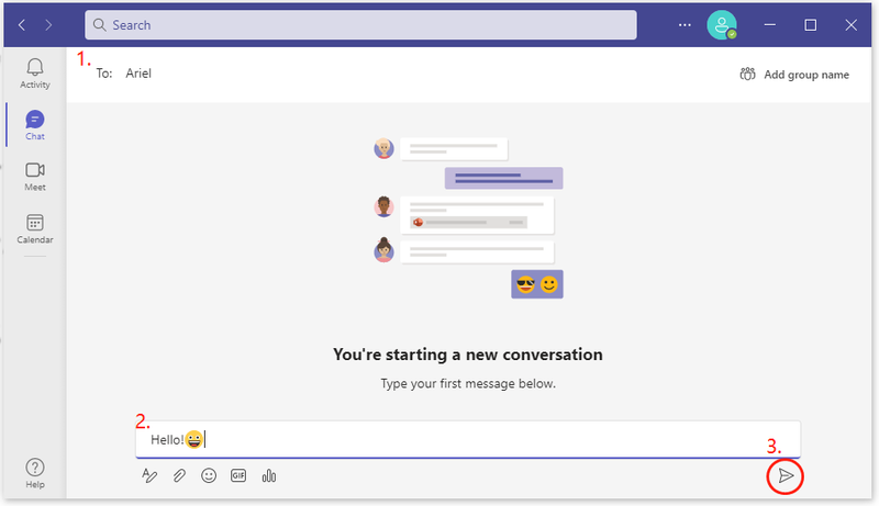 sende en besked ved hjælp af Microsoft Teams