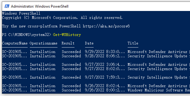   tjek den installerede historik for Windows-opdateringer med PowerShell