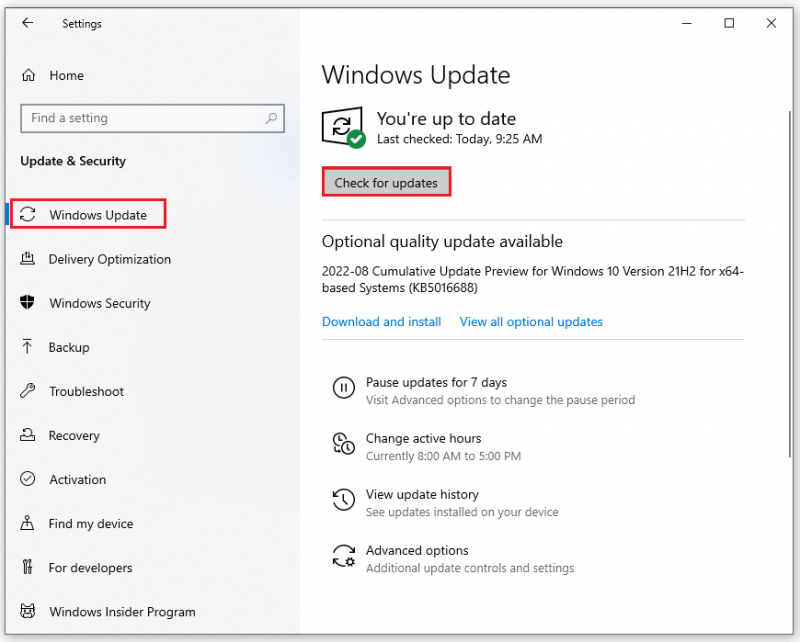 controleer op updates