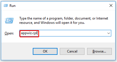 typ appwiz.cpl in het dialoogvenster Uitvoeren
