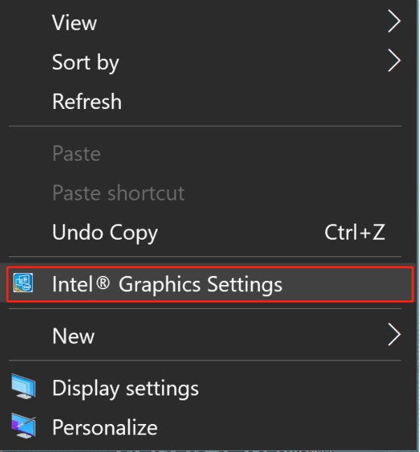 vælg Intel-grafikindstillinger på skrivebordet