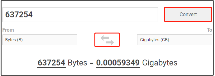   konvertere bytes til GB