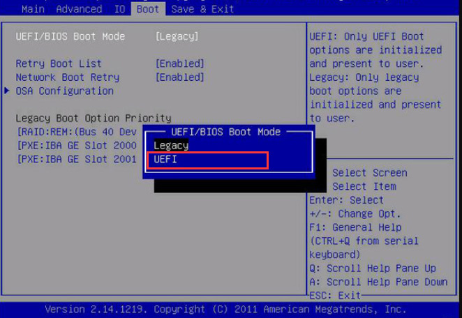   vælg UEFI