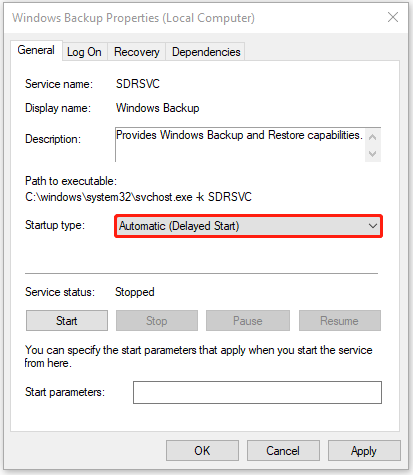 Windows Yedekleme hizmetini kontrol edin