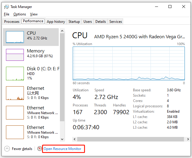 щракнете върху Open Resource Monitor