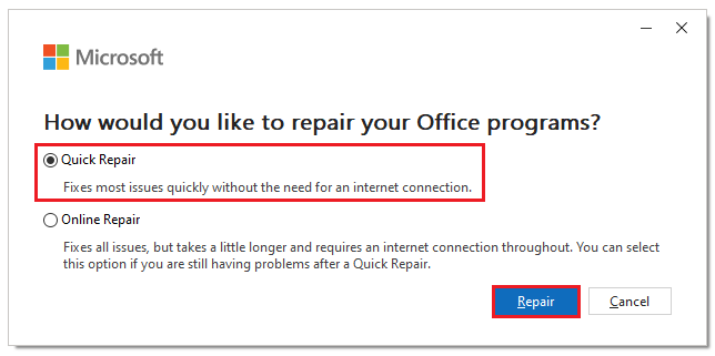 vælg Reparer