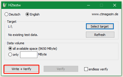 gebruik H2testw