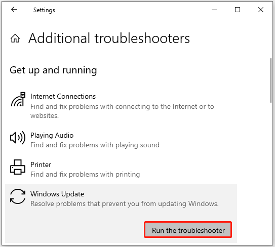   قم بتشغيل مستكشف أخطاء Windows Update ومصلحها
