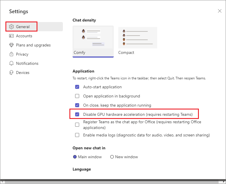   vælg Deaktiver GPU-hardwareacceleration
