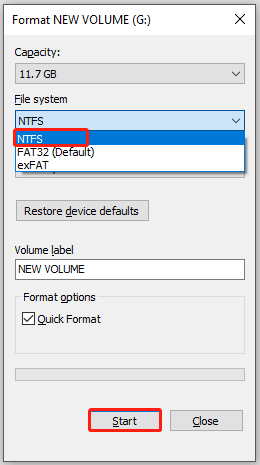 formater USB-drevet til NTFS