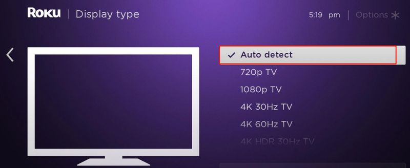 задайте Тип на дисплея за автоматично откриване в Roku