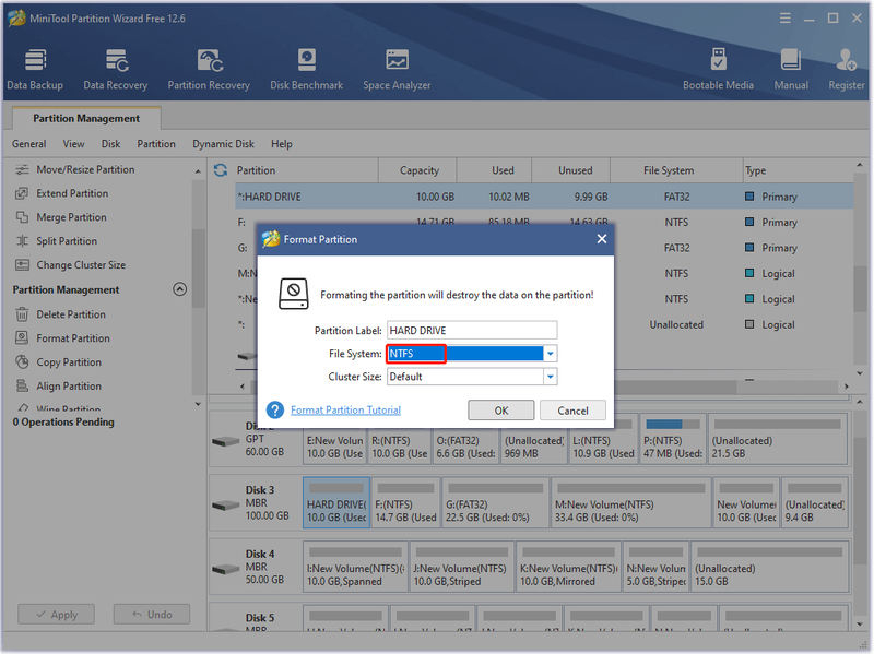 formater partition til NTFS