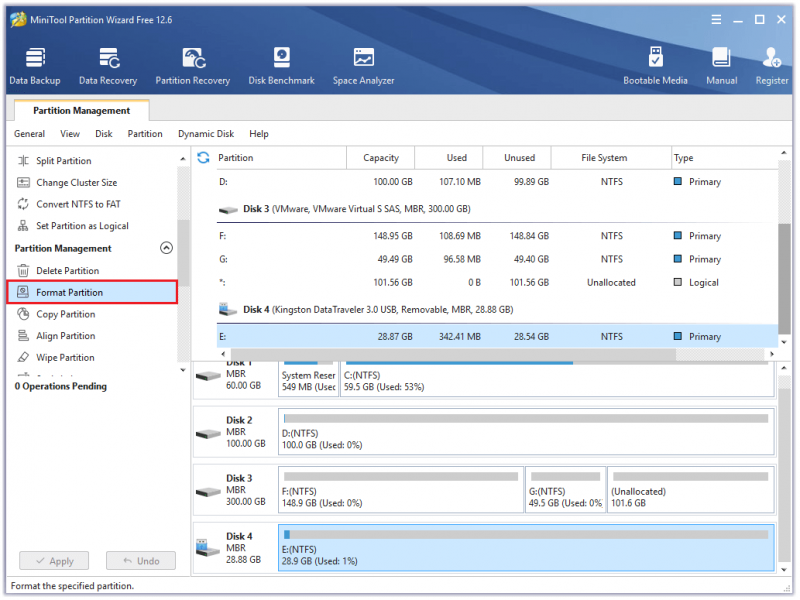   Vælg Formater partition