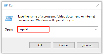 typ regedit in het vak Uitvoeren