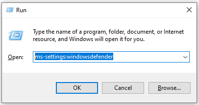 откройте Безопасность Windows через окно «Выполнить»
