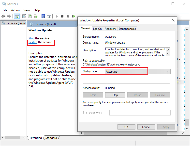   start de Windows Update-service opnieuw