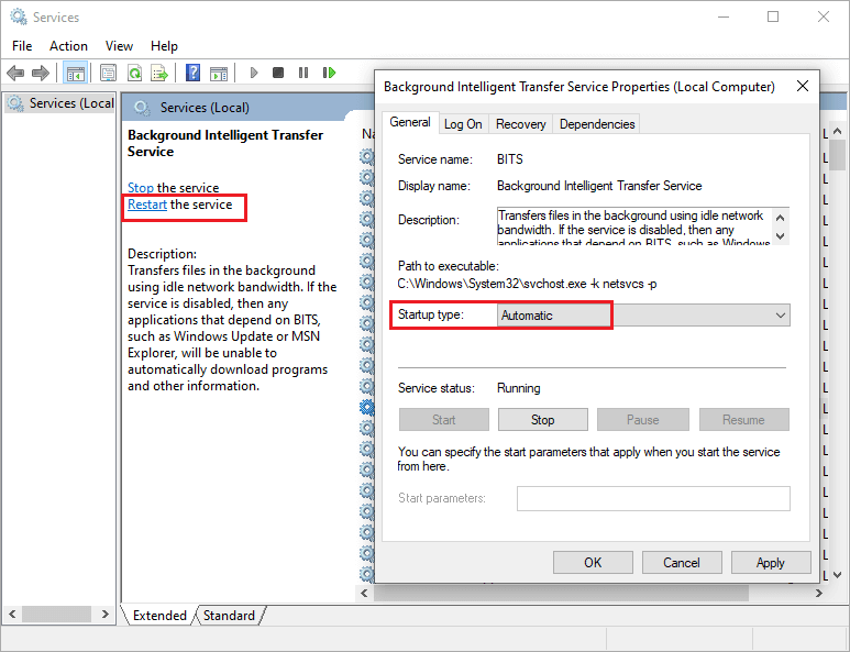   start de Background Intelligent Transfer-service opnieuw