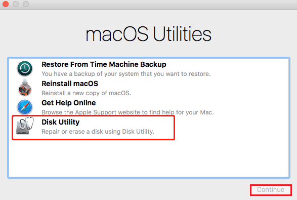 Επιλέξτε Disk Utility