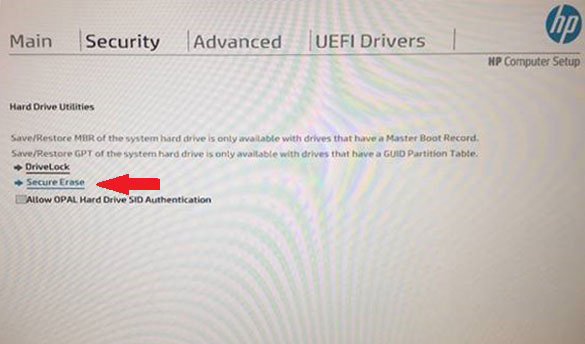 ใช้ HP Secure Erase