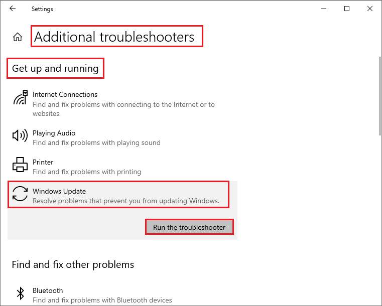 voer de probleemoplosser voor Windows Update uit