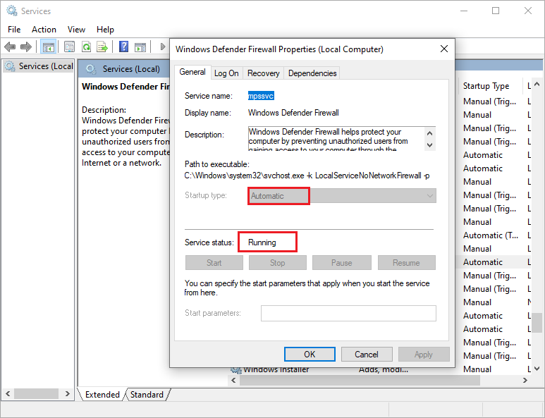 køre Windows Defender Firewall-tjenesten