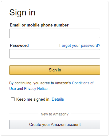 влезте или създайте акаунт в Amazon
