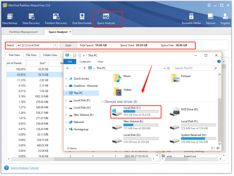   analysere diskplads ved hjælp af denne side Partition Wizard