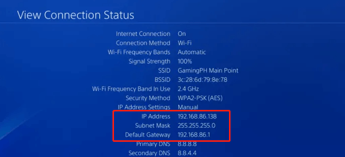   vælg IP-adresse PS4