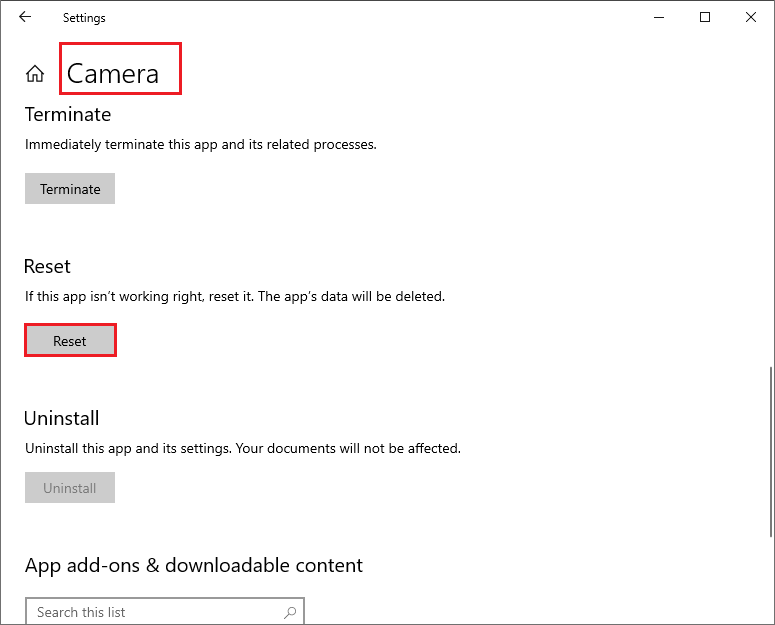 reset de camera