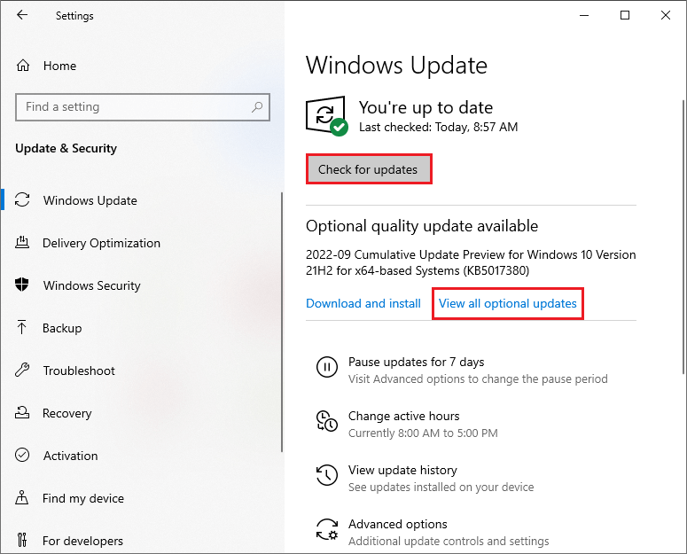 controleer op updates