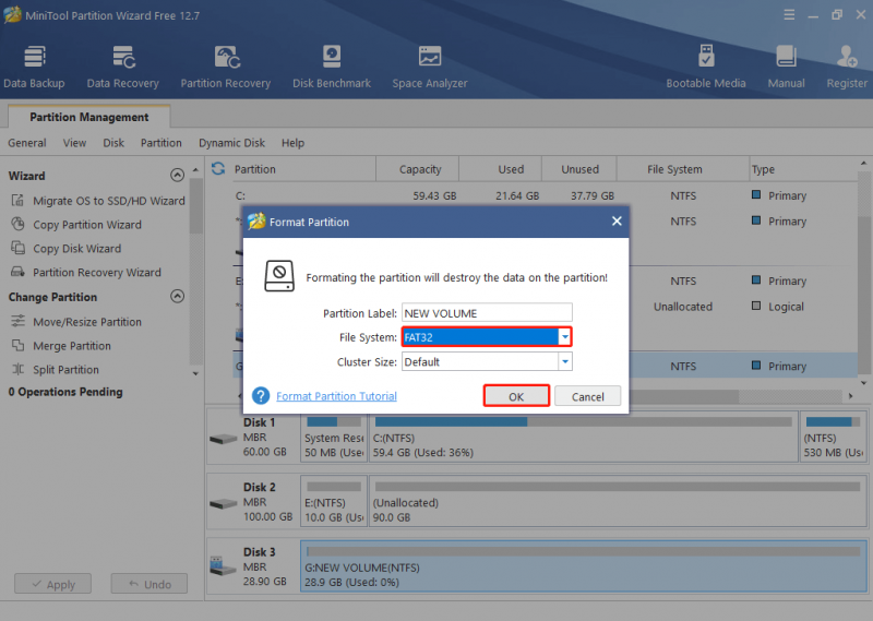Selezionare un file system e fare clic su OK
