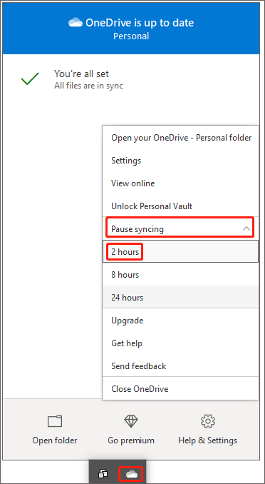 пауза на синхронизирането на OneDrive