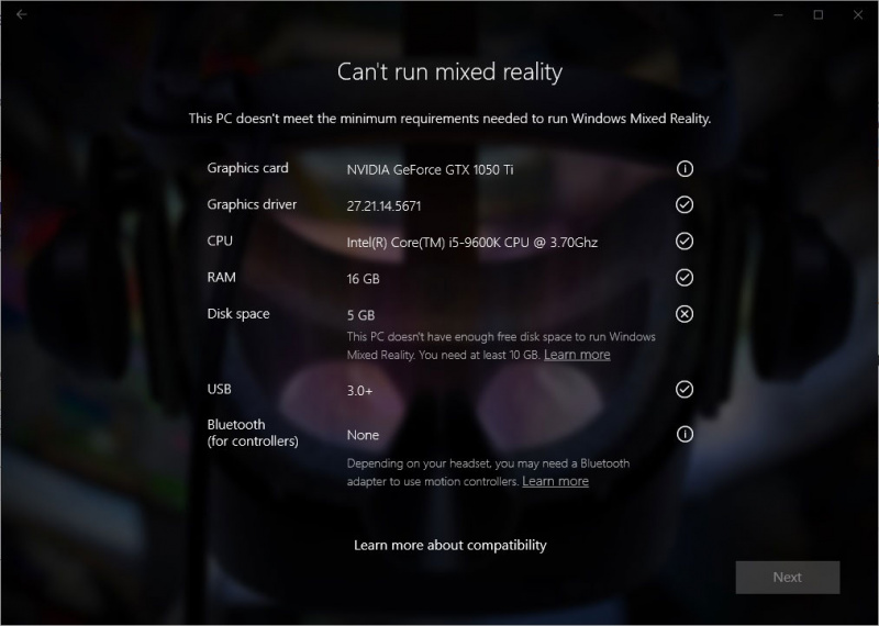 การตรวจสอบ Windows Mixed Reality PC
