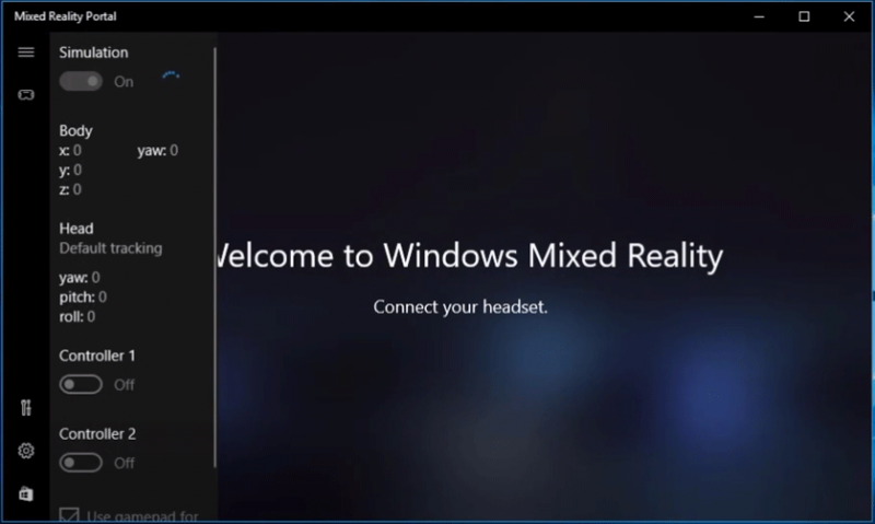 เปิด Windows Mixed Reality Simulation