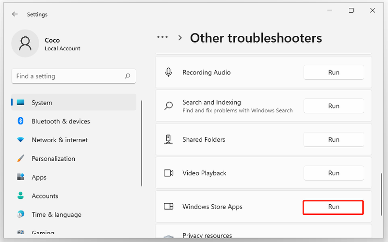 voer de probleemoplosser voor Windows Store-apps uit