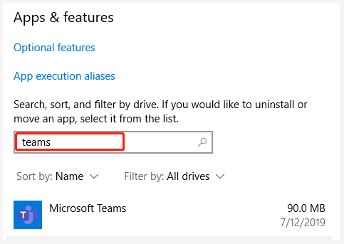 verwijder Microsoft Teams via Instellingen