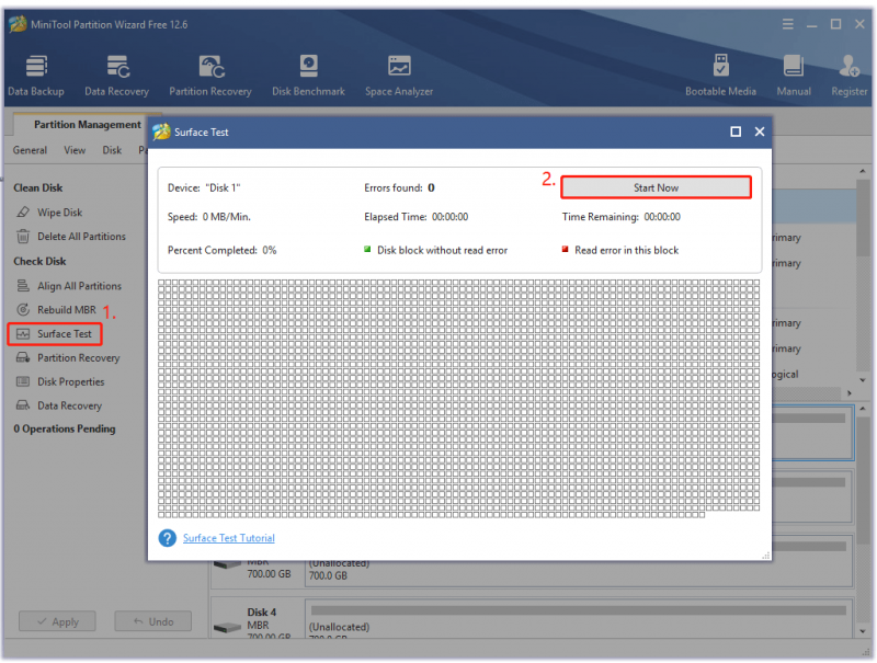   حدد Surface Test في هذا الموقع Partition Wizard