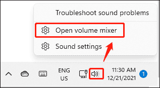 изберете опцията Open volume mixer