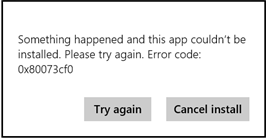 Windows Store-fout 0x80073cf0