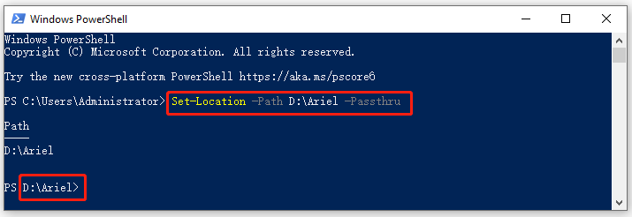   промяна на директорията PowerShell