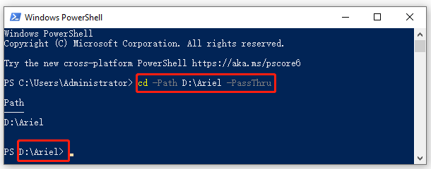   използвайте командата cd, за да промените директорията в PowerShell