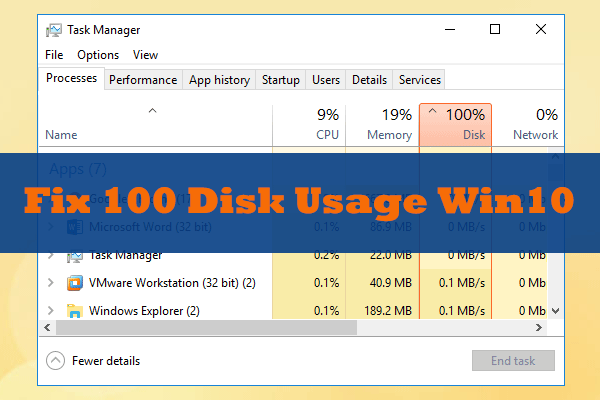 Миниатюра за използване на 100 диска на Windows 10